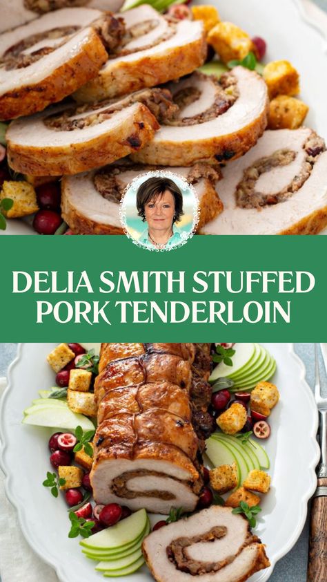 Delia Smith Stuffed Pork Tenderloin Pork Tenderloin Stuffed With Mushrooms, Pork Fillet Recipes Tenderloin, Stuffed Pork Tenderloin Recipes, Stuffed Pork Fillet, Pork Fillet Recipes, Streaky Bacon, Bacon Butter, Chef Dishes, Foodie Lover