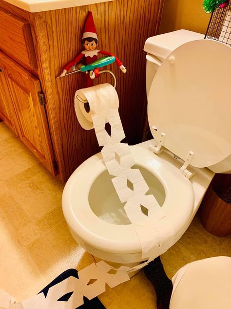 Elf On The Shelf Toilet Paper Prank, Paper Elf, Elf Mischief, Toilet Paper Humor, Pranks For Kids, Xmas Elf, Elf Fun, Elf Ideas, Snow Angels