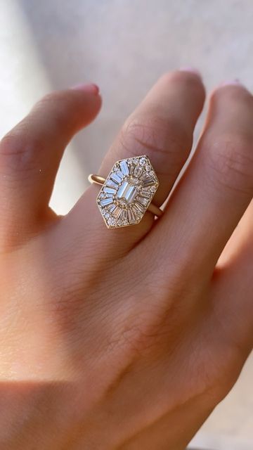 Ballerina Engagement Ring, Mosaic Ring, Emerald Cut Ring, Vintage Gold Rings, Future Engagement Rings, Real Gold Jewelry, Promise Ring Gift, Emerald Cut Rings, Diamond Mosaic