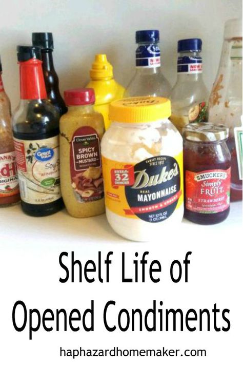 Do you know how long condiments stay good in the fridge after you open them? This list covers condiments found in most kitchens. Also includes expiration dates for restaurant condiment packets. Condiment Storage Fridge, Condiment Packet Organization, Organize Sauces In Fridge, Organize Condiment Packets, Organize Condiments In Fridge, Fridge/freezer Shelf Life Guide, Expiration Dates On Food, Food Shelf Life, Cooking With Coconut Oil