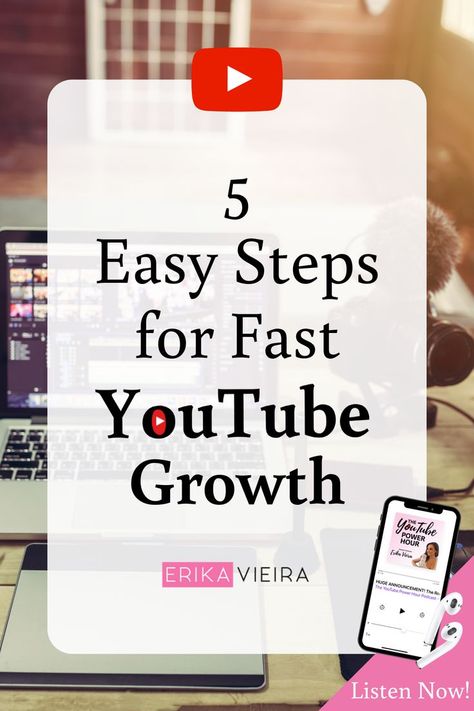 5 Easy Steps for Fast Youtube Growth. Listen to this episode of The YouTube Power Hour Podcast with Erika Vieira and Cassie AKA Thrift Thick. Grow Your YouTube Channel Fast. #YouTubeChannel #GrowYourYouTubeChannel #ThePowerHourPodcast #ErikaVieira  5 Easy Steps for Fast Youtube Growth. Listen to this episode of The YouTube Power Hour Podcast with Erika Vieira and Cassie AKA Thrift Thick. Grow Your YouTube Channel Fast. #YouTubeChannel #GrowYourYouTubeChannel #ThePowerHourPodcast | starting youtu Increase Youtube Views, Youtube Growth, Youtube Marketing Strategy, Grow Your Youtube Channel, Start Youtube Channel, Youtube Hacks, Logo Youtube, Youtube Business, Power Hour