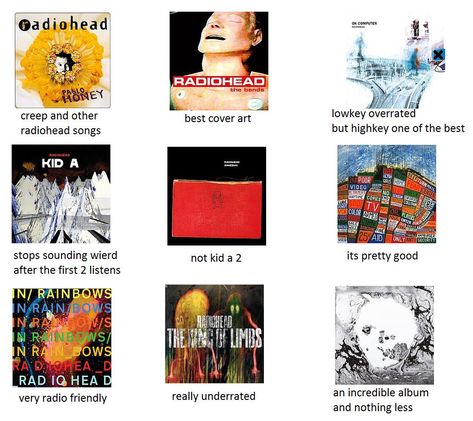 radiohead albums Radiohead Songs, Radiohead Albums, Radiohead The Bends, Thom Yorke Radiohead, The Wombats, Art Brochures, Drum Band, Ok Computer, Strange Music