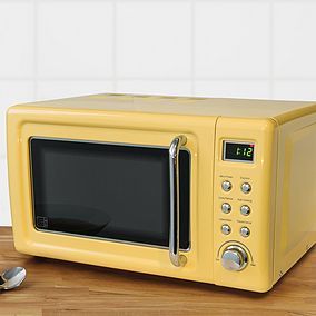 Microwaves | Microwave Ovens | Dunelm Yellow Kitchen Appliances, Yellow Toaster, Yellow Kitchen Accessories, Red Microwave, Retro Kitchen Appliances, Black Microwave, Retro Appliances, Sunflower Kitchen, Kettle And Toaster