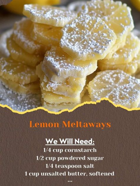 Grandma's Old Recipes | Lemon Meltaways | Facebook Mint Meltaways Recipe, Lemon Meltaways, Meltaway Cookies, Lemon Treats, Lemon Cookies Recipes, Buttery Shortbread Cookies, Thanksgiving 2024, Pumpkin Desserts, Fried Steak