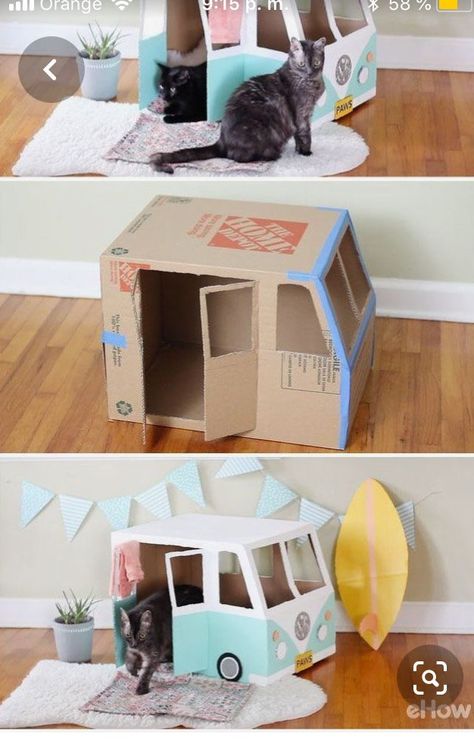 Cat House Diy Cardboard, Kat Diy, Chat Diy, Cardboard Cat House, Cat Castle, Diy Pet Bed, Cat Tree Scratching Post, Colorful Hairstyles, Cat Window Perch