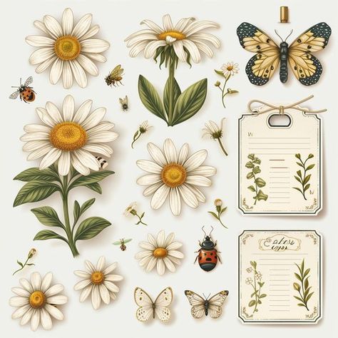 Free Printables | Daisy ephemera and matching backgrounds | Facebook Daisy Scrapbook Ideas, Free Daisy Printables, Daisy Printable, Matching Backgrounds, Scrapbook Aesthetic, Free Digital Scrapbooking, Book Things, Blue Daisy, Animated Images