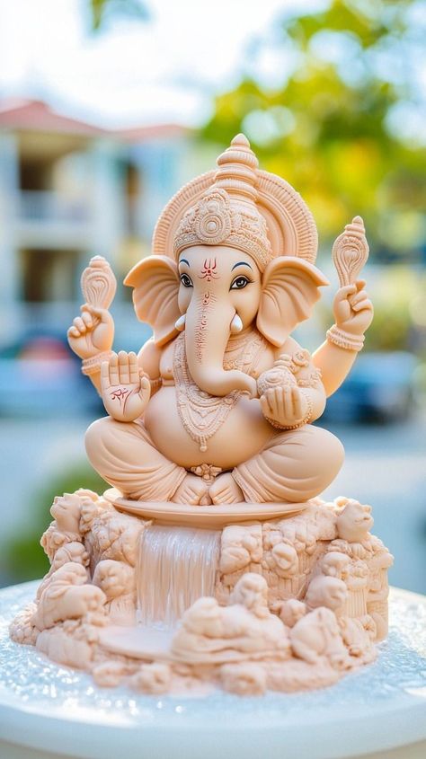 Ganesh Aesthetic, Krishna Statue Beautiful, Ganesh Bappa, Ganapati Idol, One Floor House, Lord Vinayaka, Jay Shree Ganesh, Hindu Statues Goddesses, Ganesh Decoration