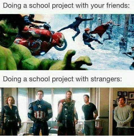 Avengers Humor, Funny School Pictures, 9gag Funny, Meme Comics, Funny Marvel Memes, Funny School, Dc Memes, Avengers Memes, Marvel Stuff