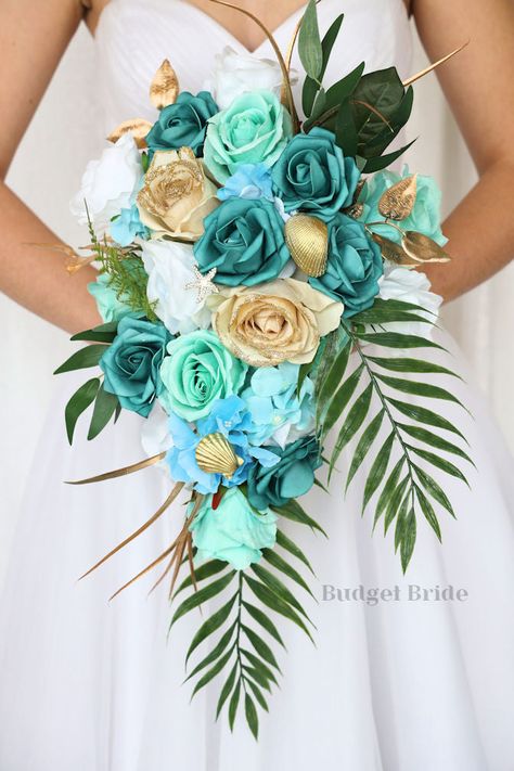 Poseidon Collection #20236 - $45 - $280 Teal And Mint Green Wedding, Teal Bouquet Wedding, Beach Color Wedding, Sea Themed Wedding Decorations, Teal Tropical Wedding, Water Theme Wedding, Mermaid Bouquet, Aqua Bouquet, Teal And Gold Wedding