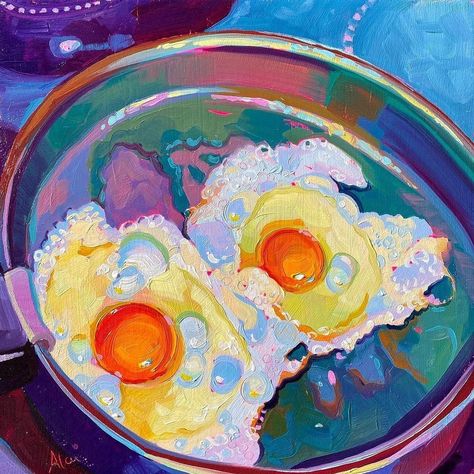 🙂Contemporary Art - ArtBosc on Instagram: “Credit goes to @alaiganuza Frying eggs II ✨🍳 I always think of Velazquez when painting eggs. Some day I need to make a version of the “old…” 수채화 그림, Textured Canvas Art, Without Borders, Theme Color, Egg Painting, Mini Canvas Art, Funky Art, Frying, Pretty Art