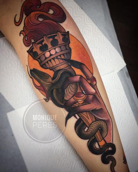 Neo Traditional Torch Tattoo, Torch Tattoo Neotraditional, Neo Traditional Torch, Tattoos Neo Traditional, Tattoos American Traditional, Torch Tattoo, Traditional Tattoo Arm, Black And Gray Tattoos, Tattoos Finger