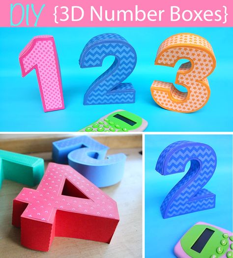 3D Number Boxes - Pazzles Craft Room 3d Numbers Cricut, 3d Number Design, 3d Cricut, 3d Numbers, Paper Letters, Mermaid Ideas, Crafts Cricut, Party Boxes, Box Templates