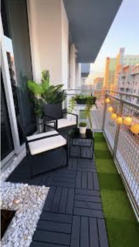 Patio Decorating Ideas Apartment Minimalist, Apartment Deck Ideas, Ground Floor Balcony, Tiny Front Porch Ideas, Narrow Patio, Apartment Patio Ideas, Apartment Patio Decorating, Apartment Deck, Small Apartment Balcony Ideas