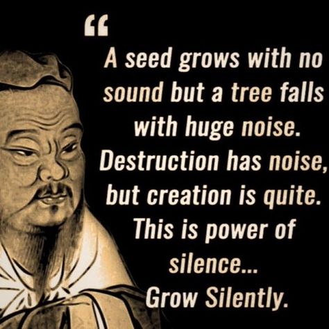 Grow Silently 🌟 ---------------- ---------------- A seed grows with no sound, but a tree falls with a tremendous noise. Destruction has noise, but creation is quiet. This is the power of silence. ----------------- ----------------- #grow #thinkandgrowrich #growthmindset #growthquotes #chineseproverb #confucius #confuciusquotes #proverbs #motivationalquotes #growsomething #peace #happiness #love #quotesshower #bhfyp #wednesdaywisdom #wednesdaymotivation Confucius Quotes, Wednesday Motivation, Chinese Proverbs, Think And Grow Rich, Growth Quotes, Wednesday Wisdom, Cartoon Jokes, Fantasy Art Landscapes, Autumn Trees