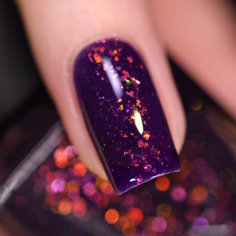 Dark Purple Fall Nail Designs, October Purple Nails, Halo Taco Nail Polish, Purple And Orange Nail Designs, Purple Fall Nails Design, Purple Orange Nails, Purple Jelly Nails, Ilnp Nail Polish, Mandala Nails