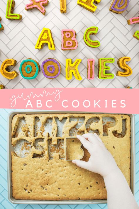 Abc Birthday Parties, Abc Cookies, Abc Party, Alphabet Cookies, Work Diy, Diy Gift Box, Fiesta Party, Dark Chocolate Chips, 4th Birthday