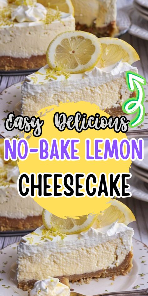 No-Bake Lemon Cheesecake Cheesecake No Bake Recipes, Lemon Oreo Cheesecake, Cream Deserts, Lemon Cheesecake Recipe, Burger Sides, Lemon Cheesecake Recipes, No Bake Lemon Cheesecake, Lemon Cheesecake Bars, Lemon Cheese