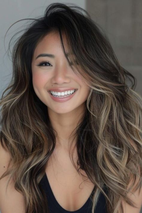 Elevate your long hair game with balayage perfection! Discover 28 hairstyles that radiate effortless elegance. Embrace the art of subtle color gradients. Asian Hair Ombre Balayage, Asian Hair Coloring Ideas, Frizzy Hair Color Ideas, Subtle Balayage Asian Hair, Soft Brown Fall Hair, Hair Highlights For Asian Women, Asian Hair Highlights Ash, Hair Color On Asian Women, Asian Balyage Long Hair