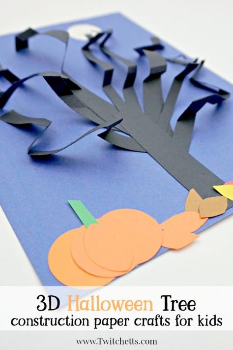 A paper 3D Tree that perfect for Halloween.  Use construction paper to create a cute and creepy paper tree that stands out! Spooky Classroom, Construction Paper Crafts For Kids, Halloween Art Projects, Cute And Creepy, Construction Paper Crafts, Paper 3d, October Crafts, 3d Tree, Halloween Arts And Crafts