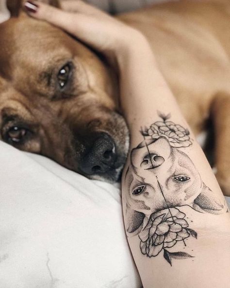 Dog Lover Tattoo Ideas, Dog Lover Tattoo, Lover Tattoo Ideas, Tattoo Ideas Dog, Tattoo Avant Bras, Tatoo Dog, Tats Ideas, Dog Portrait Tattoo, Puppy Tattoo