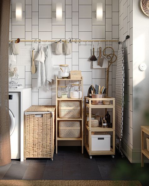 IKEA | Get creative with your laundry room storage 🧺 #LifeAtHome #RÅGRUND | Instagram Ikea Ragrund, Ragrund Ikea, Small Laundry Space, Ikea Laundry, Laundry Room Colors, Basket Willow, Laundry Nook, Laundry Room Ideas Small Space, Shelf Corner