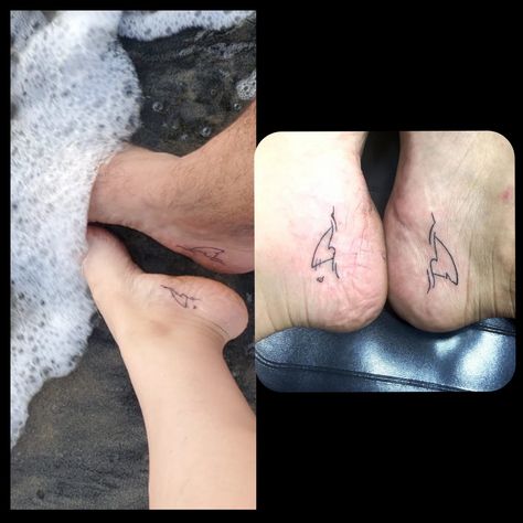 Mother Daughter Shark Tattoos, Shark Couple Tattoos, Matching Shark Tattoos, Mini Shark Tattoo, Tattoo For Couples, Small Shark Tattoo, Sea Tattoos, Matching Tats, Bestie Tattoo