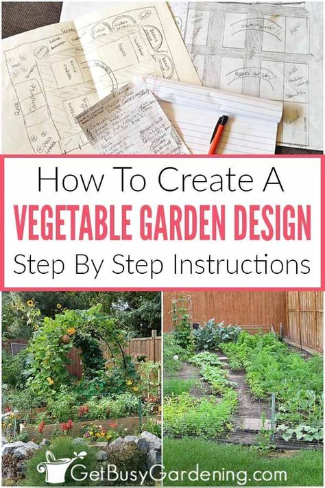 Drawing your DIY home vegetable garden layout may sound hard, but it’s simple (and fun too!). Whether your garden is large or small, in ground rows or raised beds, or the backyard or the front, follow these easy step-by-step instructions for how to design a vegetable garden for beginners (with pictures!). It will help you plan for companion planting, vertical structures, and crop rotation. Plus get tons of ideas and inspiration for designing a pretty garden.  #gardenlayouts Vegetable Garden Layout Design, Vegetable Garden Layout, Garden For Beginners, Backyard Garden Layout, Garden Layout Vegetable, Vegetable Garden Planning, Vegetable Garden For Beginners, Backyard Vegetable Gardens, Garden Steps