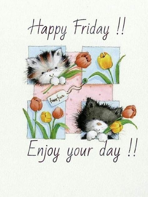 Good Morning Happy Friday, Good Morning Friday, Happy Friday Quotes, Creation Photo, Cat Art Illustration, Cute Good Morning Quotes, Tatty Teddy, Cute Good Morning, Cute Clipart