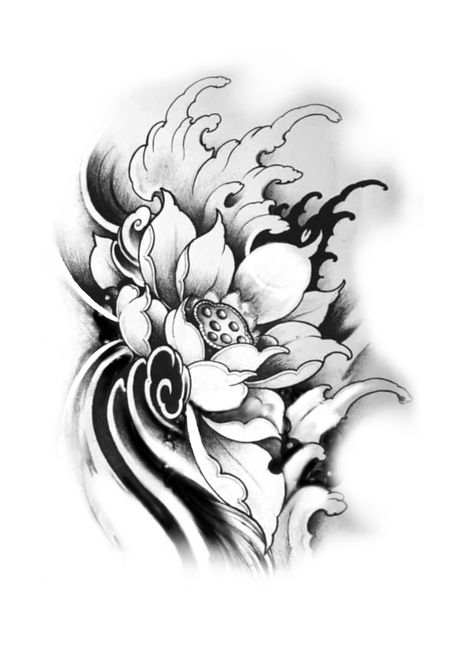 Asian Lotus Tattoo, Lotus Japanese Tattoo, Burning Flower Tattoo, Japanese Flowers Drawing, Lotus Tattoo Drawing, Japanese Lotus Tattoo, Samurai Tattoo Sleeve, Japanese Leg Tattoo, Arm Tattoos For Guys Forearm