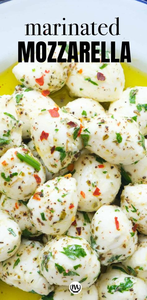 Caprese Mozzarella Balls, Easy Marinated Mozzarella Balls, Marinaded Mozzarella Recipes, How To Marinate Mozzarella Balls, Marinated Mozzarella Balls And Tomatoes, Small Mozzarella Balls, Mozzarella Ball Pasta, Mozerrala Balls, Marinade For Mozzarella Balls