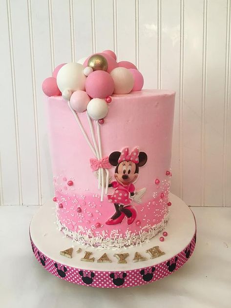 Minnie Mouse balloon cake by Talk of the Town Cakes LLC Mickey Mouse Birthday Cake For Girls, Minimouse Cake For Girl, Minnie Mouse Cake For 2nd Birthday, Mini Mouse First Birthday Cake, 2nd Birthday Cake Minnie Mouse, Birthday Cake Minimouse, Minnie Mouse Clubhouse Cake, Minnie Bday Cake, Mickey And Minnie Mouse Birthday Cake