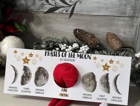 Elf Phases Of The Moon, Elf Moon Phases, Elf On The Shelf Phases Of The Moon, Elf On The Shelf Moon Phases Printable, Phases Of The Moon Elf On The Shelf, Christmas Gift Wrapping Diy, Moon Elf, Christmas Open House, Elf Fun