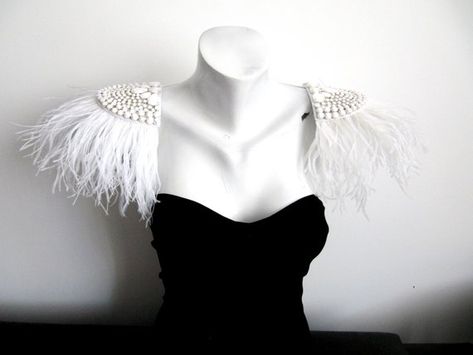 White Feather, White Feathers, Shoulder Pads, Flapper Dress, Embroidery, Handmade Gift, Halloween, Trending Outfits, Unique Jewelry