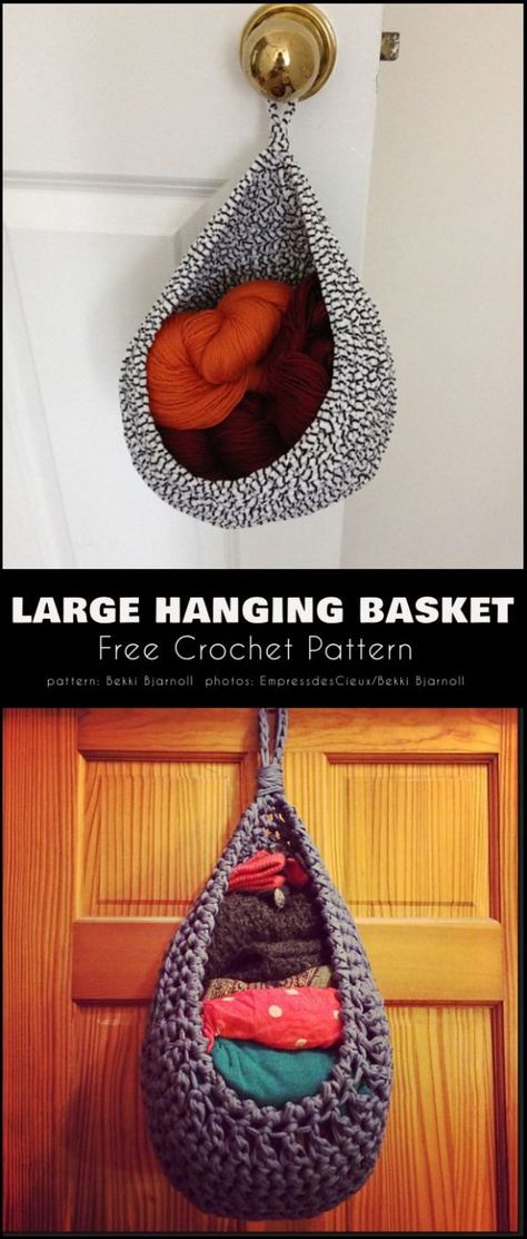 Large Hanging Basket Free Crochet Pattern Crochet Hanging Baskets, Crochet Hanging Basket, Baskets Crochet, Crochet Plant Hanger, Crochet Storage Baskets, Crochet Basket Pattern Free, Basket Patterns, Crochet Hanging, Crochet Storage