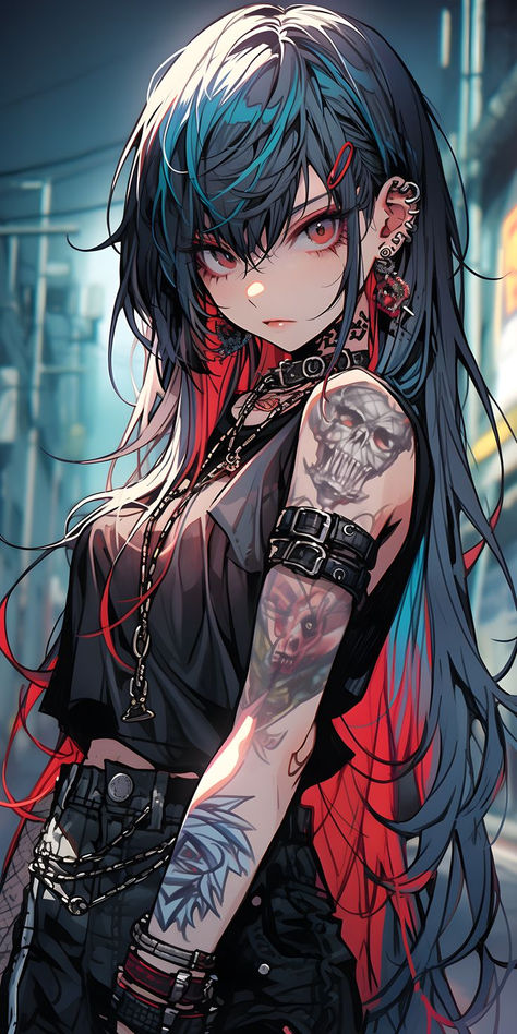 Tattoo Anime Female, Girls Animes Cute, Anime With Tattoos, Anime Characters With Tattoos, Cyberpunk Anime Character, Anime Style Tattoos, Female Anime Art, Anime Female Character Design, Cool Anime Art