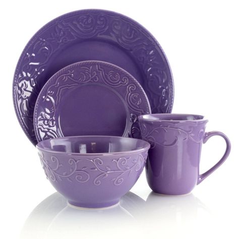 Purple Dinnerware, Purple Kitchen, Stoneware Dinnerware Sets, Traditional Table, Stoneware Dinnerware, Dinner Set, All Things Purple, Egg Rolls, Weeknight Dinners