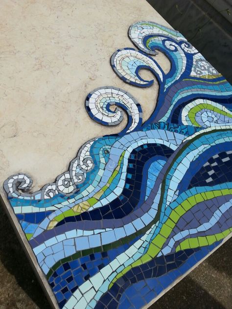 Sea waves on my father's gravestone. Made with ceramic tiles by MargalitMosaic. Mosaic Waves, Sicis Mosaic, Mosaic Garden Art, Mosaic Art Projects, Mosaic Stained, Mosaic Madness, Ceramic Mosaic, Mosaic Tile Art, Mosaic Murals