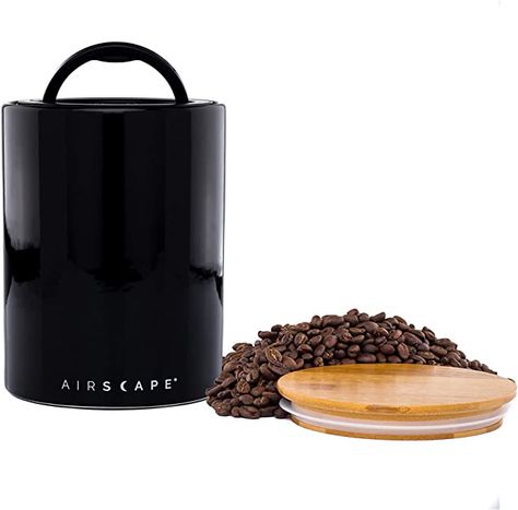 Airscape Ceramic and Food Storage Canister, 7" Large - Patented Airtight Inner Lid Preserves Food Freshness - Glazed Ceramic with Bamboo Top - Obsidian Black: Food Containers: Amazon.com.au Coffee Storage Containers, Coffee And Food, Ceramic Kitchen Canisters, Fresh Coffee Beans, Coffee Supplies, Coffee Container, Coffee Industry, Coffee Storage, Homemade Coffee