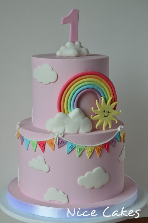 Rainbow Theme Cake 1st Birthdays, Canticos Birthday Cake, One Year Birthday Cake, Cake Designs For Girl, Cake Designs For Kids, 1st Birthday Girl Decorations, Special Birthday Cakes, Unicorn Themed Birthday Party