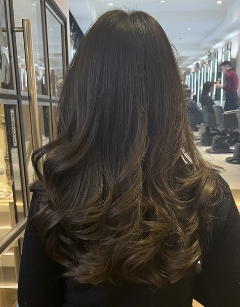 Long Wavy Hair Blowout, Blowout Thick Wavy Hair, Medium Length Dark Hair Blowout, Center Part Blowout, Salon Blowout Long Hair, Blowout Hair Natural Styles Long, Long Bouncy Blowout, Bridal Blowout Hair Middle Part, Black Hair Blowout Styles