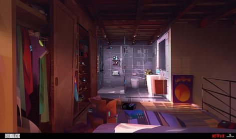 Entergalactic Netflix Apartment, Robh Ruppel, Vis Dev, Concept Draw, Manhattan Apartment, Bathroom Images, Environment Art, Book Drawing, Cartoon Background