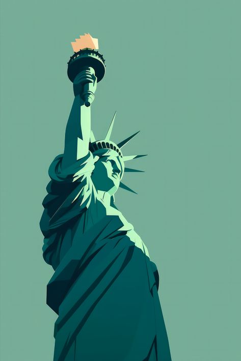 Statue Of Liberty Illustration, Green Statue, Statue Of Liberty Art, Nyc Landmarks, Iconic New York, Character Statue, Liberty Art, Green Characters, Urban Decor