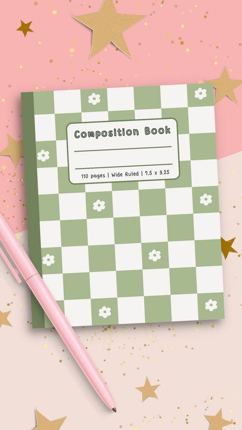 Kawaii Composition Notebook, Cute Green Stationary, Stationary For Journaling, School Notebooks Aesthetic Cover, Cute School Notebooks, Cute Note Books, Cute Composition Notebooks, Aesthetic Composition Notebook, Cute Aesthetic Journal