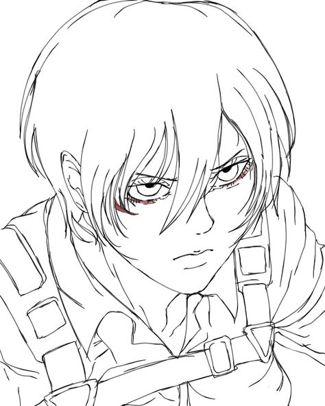 Mikasa Drawing Easy, Mikasa Ackerman Drawing, Mikasa Sketch, Mikasa Drawing, Drawing Pro, Aot Anime, Dreamy Room, Outline Drawings, Art Practice