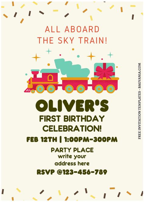 Free (Free Editable PDF) Colorful Birthday Train Invitation Templates #free #freeinvitation2019 #birthday #disney #invitations #invitationtemplates Thomas The Train Invitations, Thomas Train Invitation Template, Thomas And Friends Birthday Invitation, Train Birthday Invitation Template, Train Birthday Party Invitations, Train Invitation, Frozen Birthday Invitations, Train Theme, Colorful Birthday