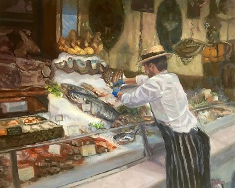 Harrods Fish Market by Mary Ann Cope, Oil, 24 x 30 Market Painting, Painting Competition, Fish Market, Mary Ann, Artwork Images, Fish Painting, Online Painting, Artist Websites, Web Browser