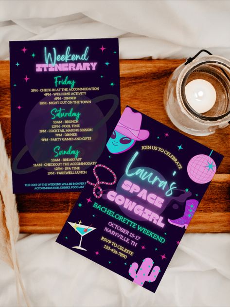 Space Cowboy Invitation, Cosmic Cowgirl Bachelorette, Space Cowboy Bachelorette Party, Space Bachelorette Party, Space Bachelorette, Space Cowgirl Theme, Space Cowgirl Bachelorette Party, Space Cowgirl Party, Space Cowgirl Bachelorette