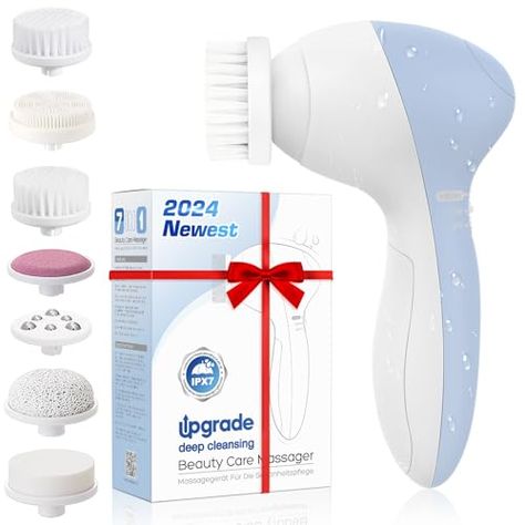 COSLUS Facial Cleansing Brush Silicone Face Scrubber: 7 in 1 JBK-D Electric Exfoliating Rotating Massage Device Waterproof Deep Cleaning Exfoliation Spa Machine - Electronic Skin Care Wash System Facial Scrubber, Face Brush Cleansing, Face Scrubber, Exfoliating Brush, Massage Brush, Remove Blackheads, Makeup Removal, Facial Brushes, Pumice Stone