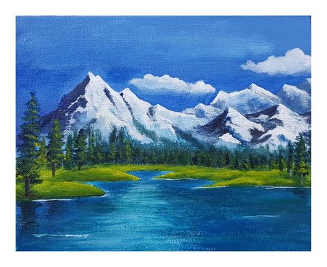 Snow Mountain Painting Acrylic, Night Landscape Painting Acrylic, Snowy Mountains Painting, Acrylic Painting Mountains, Snowy Mountain Painting, Snow Mountain Painting, Mountain Painting Acrylic, Nature Paintings Acrylic, Easy Landscape Paintings