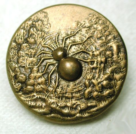 Brass 'Spider' Button Spider Button Embroidery, Button Spider, Spider Button, Spider In Web, Handmade Victorian Oval Brooches, Victorian Metal Brooch, Garden Spider, Button Collecting, Victorian Insect Jewelry